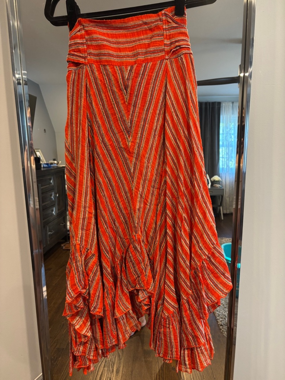 Free People Orange Striped High waisted Ruffle bottom Skirt - Picture 6 of 6